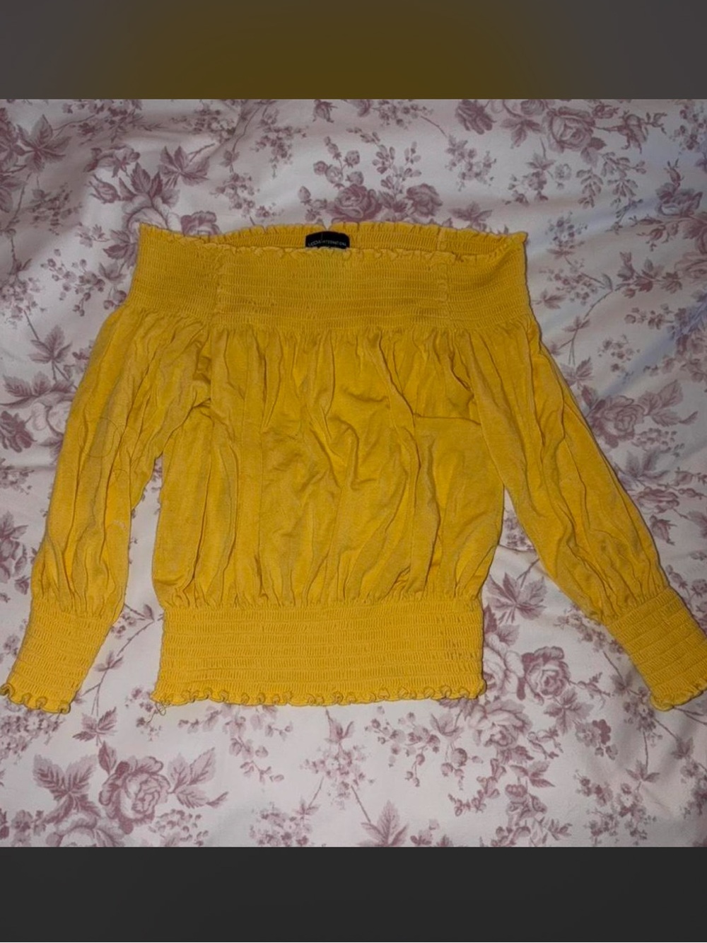 Y2K Yellow off the shoulder smocked blouse
